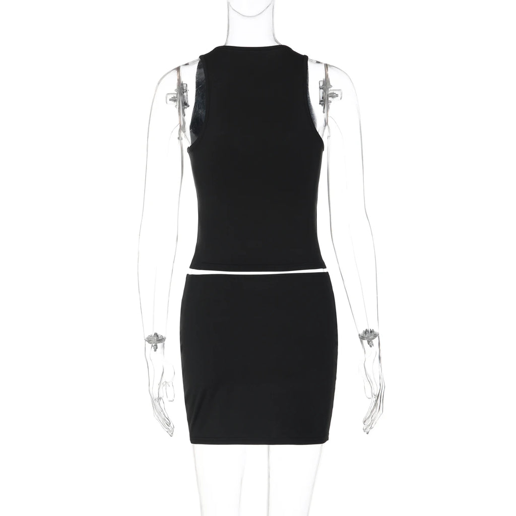 Dulzura Women'S Solid Sexy Casual 2 Piece Skirt Square Collar Tank Top Slim Fit Mini Skirt Matching Set Party Club Street Outfit