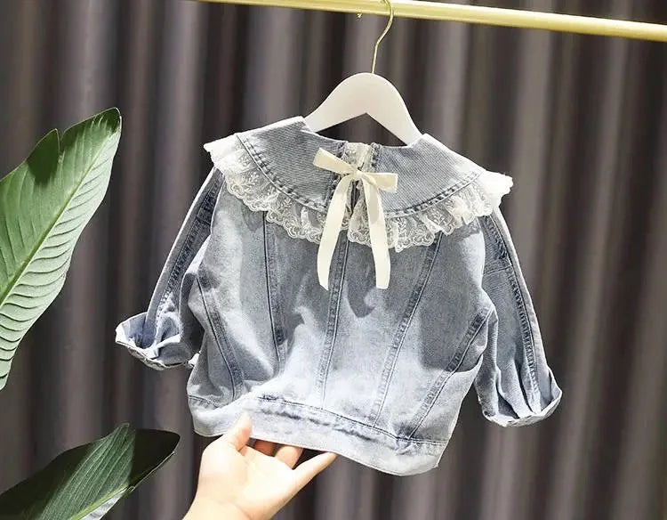 1-10 Years Baby Girls Denim Jacket New Fashion Kids Jean Coat For Girls Sweet Lace Design Princess Outerwear Children's Clothing