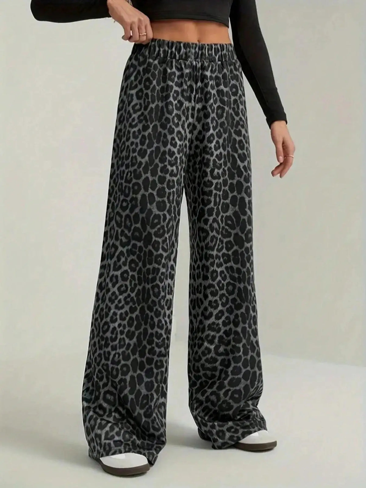 2026 New Leopard Print Pants Women Elasticity High Waist Loose Wide Leg Pants Women Fashion High Street Straight Casual Pants