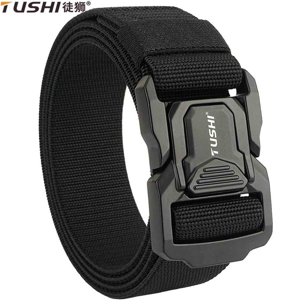 TUSHI New Tactical Outdoor Belt for Men and Women Aluminum Alloy Buckle Quick Release Elastic Belt Casual Belt Jeans Waistband