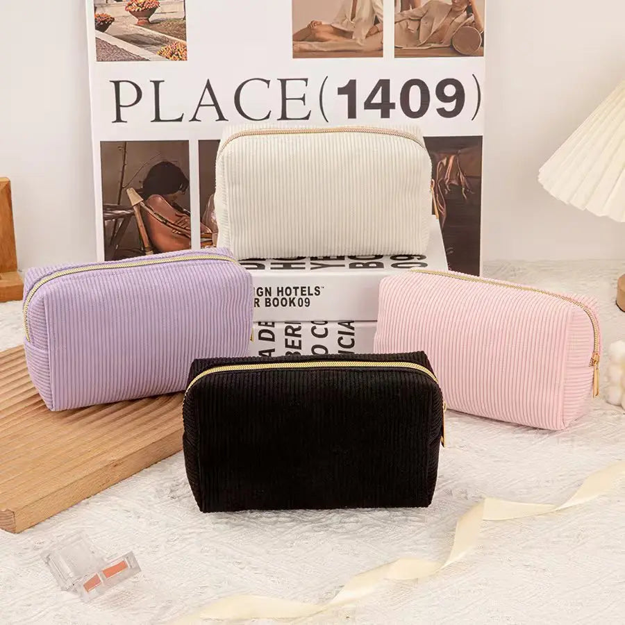 New Simple Girl Corduroy Cosmetic Bag Large Capacity Portable Toilet Bag Travel Business Travel Storage Bag