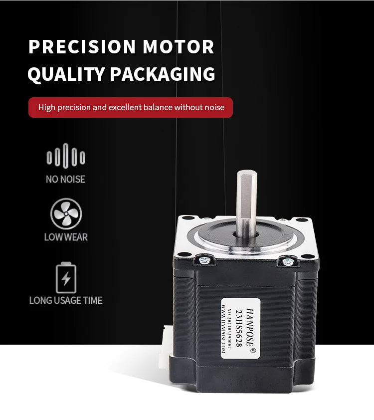 HANPOSE 23 Stepper Motor, Model 23HS4128 23HS5128 23HS5628 23HS7628, Shaft Diameter 8mm, Four-Wire System, 57 Series Motor.