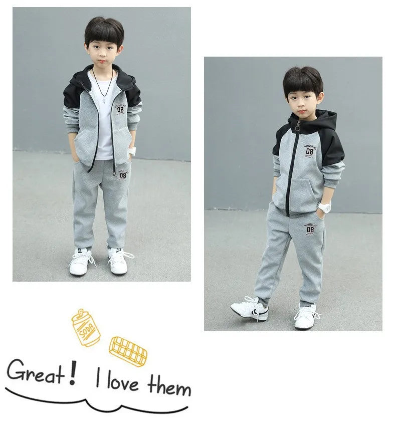 Spring Autumn Teenage Boys Clothing Set Letter Hooded Jacket + Pants 2Pcs For 5-14 Years Kids Tracksuits Children Casual Outfits