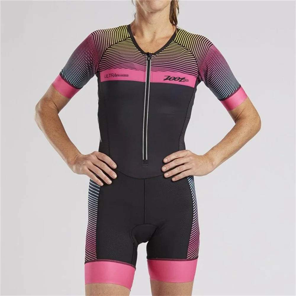 Zootekoi Women's Triathlon Short Sleeve Skinsuit Bike Mtb Clothing Body Swimming Suit Jumpsuit Maillot Roupa Running Clothes