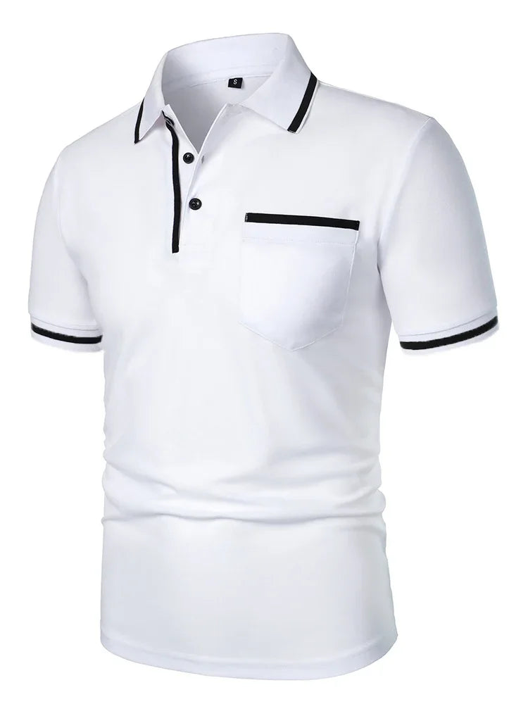 Fashionable men's casual solid-color short-sleeved top, men's lapel short-sleeved T-shirt, casual and fashionable solid-color sh