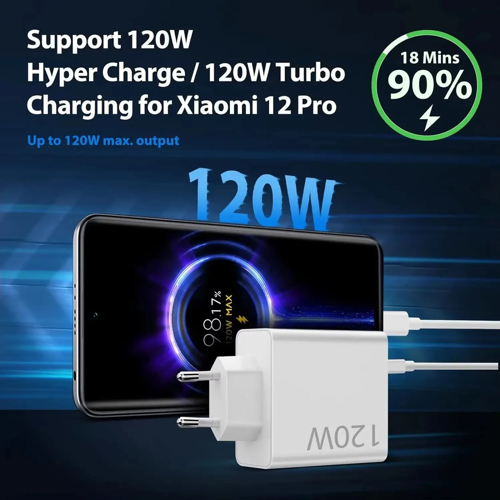 120W EU Ultra Fast Charger For Xiaomi 11 12 13 14 15 Ultra 17 Redmi Note 11 12 13 POCO X5 X6 Pro Type C USB Turbo Charging Cable