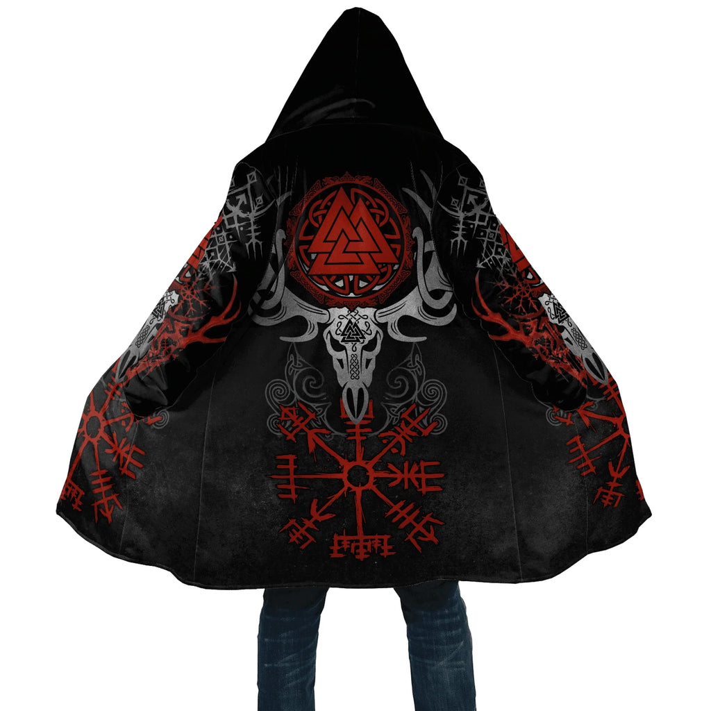 Winter Fashion Mens cloak Norse Odin Raven Tattoo 3D Printed Thick Fleece Hooded Coat Unisex Casual Warm Cape coat DP23