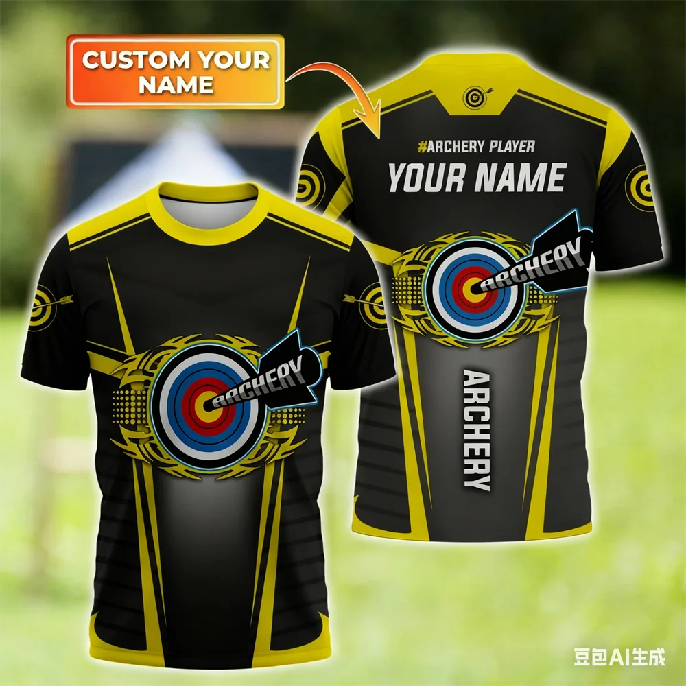 Funny 3D Printing Men's T-Shirts Fashion Personalized Name Short Sleeve Tees Casual O-neck Loose Tops Archery Club Team Clothing