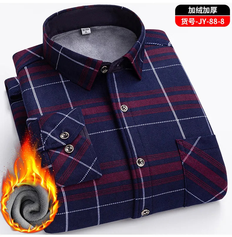 Men's Travel Casual Winter Double-Sided Fleece Warm Thickened Fleece Plaid Work Shirt Plus Size Extra Large Clothes Shirts