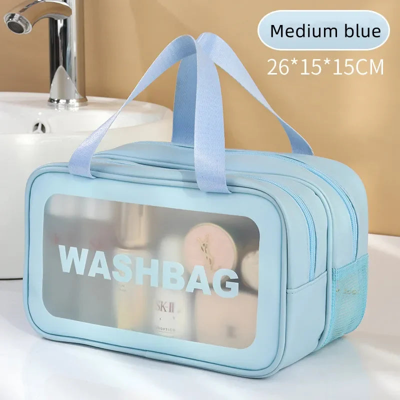 Dry-Wet Separation Double Transparent PU Makeup Bag Portable Washing Bag Cosmetic Storage Bag Travel Fitness Swimming Essentials