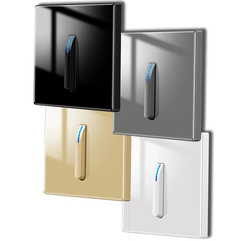 Wall Switch Light Switch 1 2 3 4 Gang Piano Button 1 Way 2 Way White Black Gray Gold Tempered Glass Panel L6