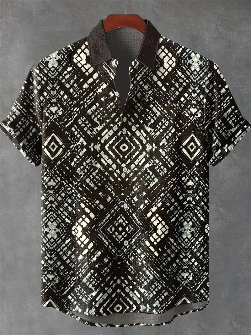 Men's Linen 80% Shirt Vintage Short Sleeve Fashion Tops Summer Casual Ethnic Clothing Shirt Men's Street Shirt