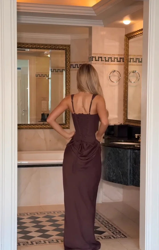 Solid Pleated Sling Dress Women Square Neck Sleeveless Off-shoulder Waist Cinching Slim Dresses 2026 Lady Evening Party Gowns