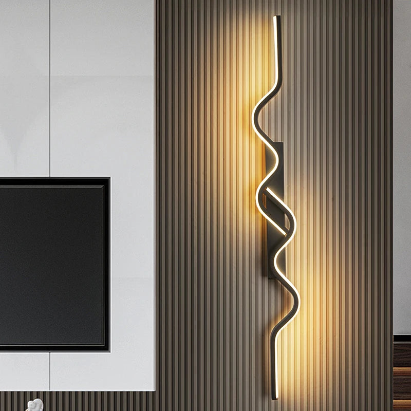 Wall Sconce Black LED Wall Lamp 80/100CM Long Strip Irregular Light Bedroom Bedside Lights Decorative Background Home Decor