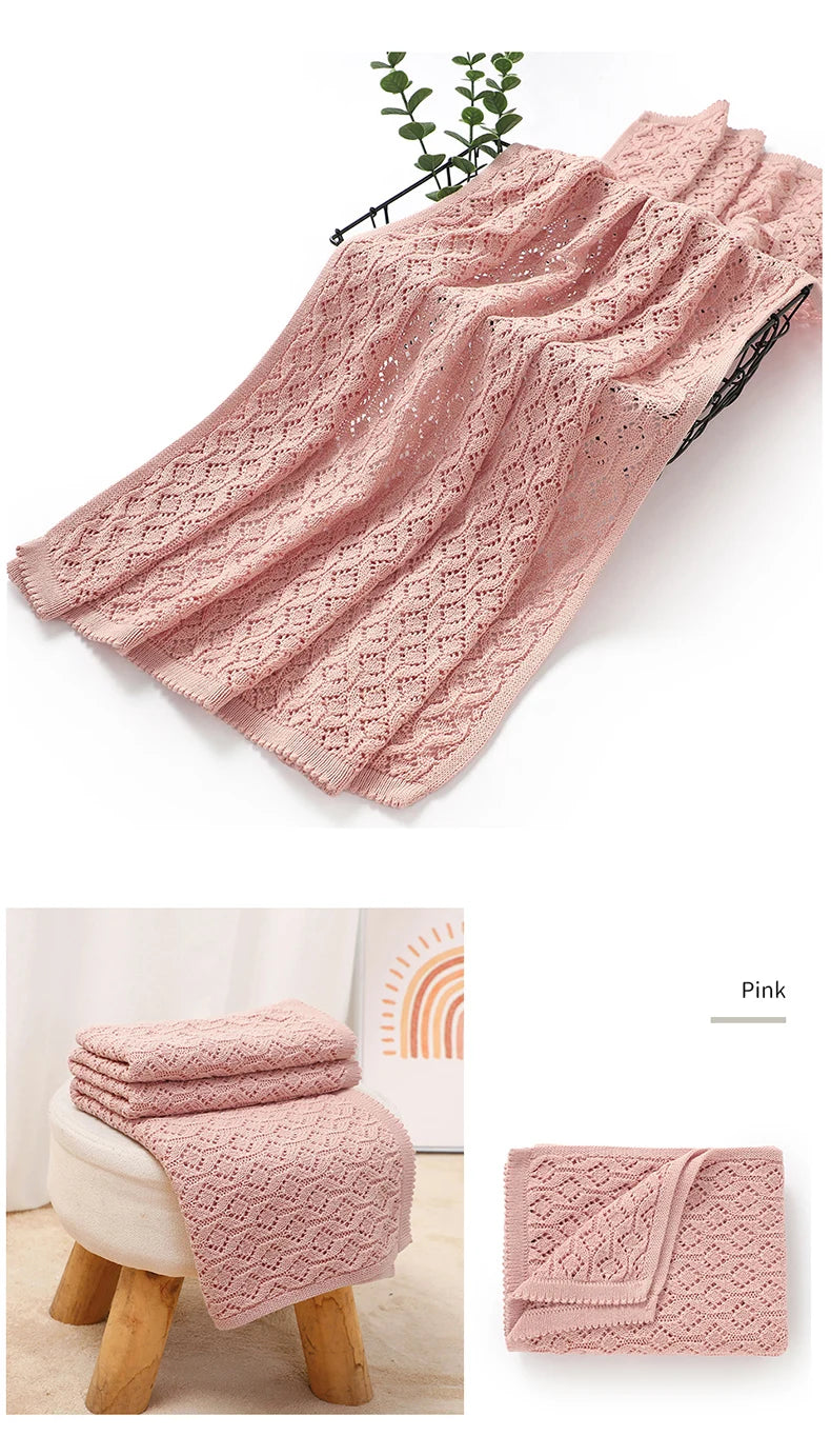Cotton Baby Blanket Knit Infant Boy Girl Bedding Quilt 90*70CM Solid Toddler Stroller Swaddle Super Soft Plaid Fashion Hollow Ou