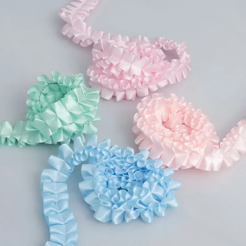 DIY Handmade Lolita Bag Accessories 2.5cm Width Polyester Ribbon with Pleated Ruffle Edge Lolita Decorative Clothes Hats Bags 1M