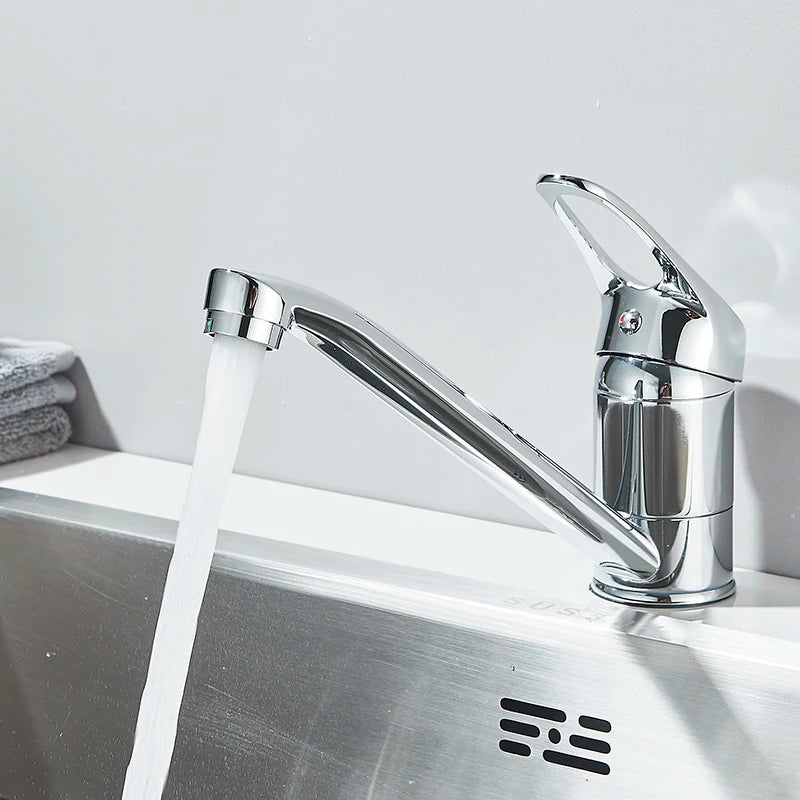 Long Nozzle Kitchen Standing Faucet Bathroom Faucet Modern Polished Chrome Plated Single Handle Swivel Kitchen Tap