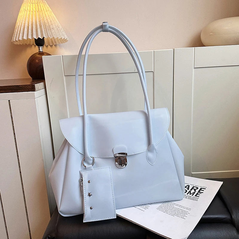 Korean Style Flap Jelly Tote Bag Large Capacity Commuter Shoulder Bag Underarm Handbag Soft Candy Color Casual Daily Work Bag