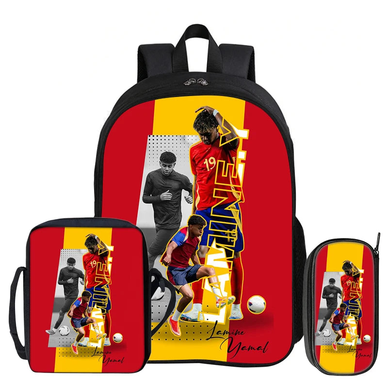 3Pcs Set Kids Backpack Football Sport Bookbag Football Star Rucksack L-Lamin Yamal Student School Shoulder Bag,Pencil Bags