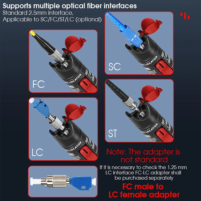 Visual Fault Locator 1/10/20/30/50/60/80MW Fiber Optic Cable Tester Tool FTTH Optical Fiber Tester SC/FC/ST 2.5mm Interface VFL