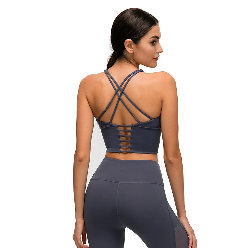 New Style Sports Bra: Shock-Absorbing, Sexy Open-Back, Thin-Strap Tank Top for Women's Yoga