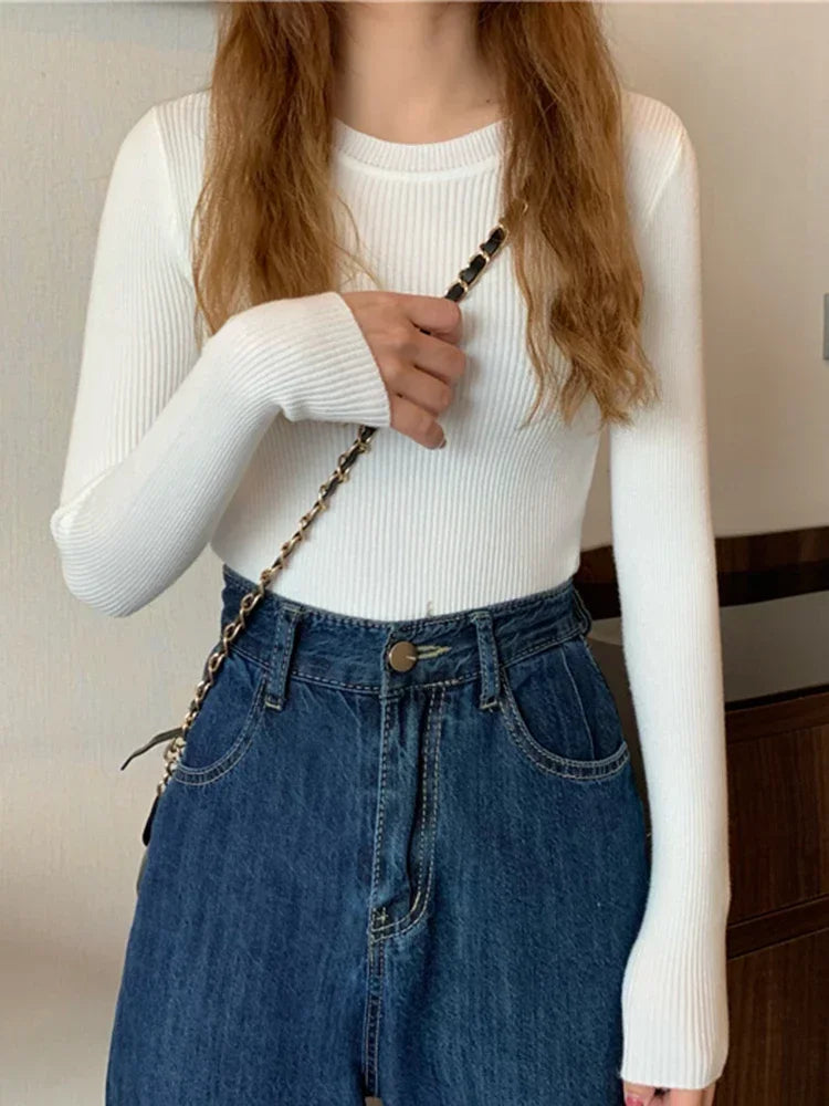 2026 Basic Tops Women Sweater Autumn Winter Long Sleeve Pullover Fashion O-neck Elastic Female Winter Solid Knitted Jumper