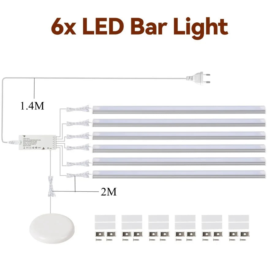 1~6Pcs Touch Sensor Switch Mirror Dimmable Sync Cabinet Light LED Strip Kitchen  Pantry Showcase Bedroom Closet Kitchen Lamp