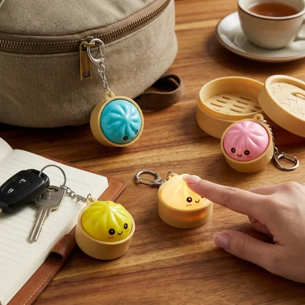 Cute Kawaii Dumpling Fidget Toys Mechanical Switch Clicker Light Up Dim Sum Bao Bun Keychain Stress Relief For Backpack Adults