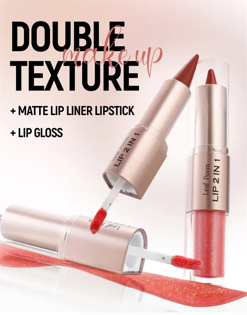 2IN1 Tapered Gradient Lipliner Pen Nude Brown Mirror Glass Lip Gloss Matte Lip Liner Waterproof Lip Contour Non Stick Makeup
