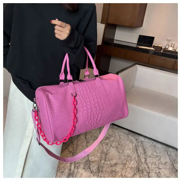 European / American Fashion Crocodile Pattern Embossed Large Capacity Portable Sports Travel Single Shoulder Crossbody Bag Trend