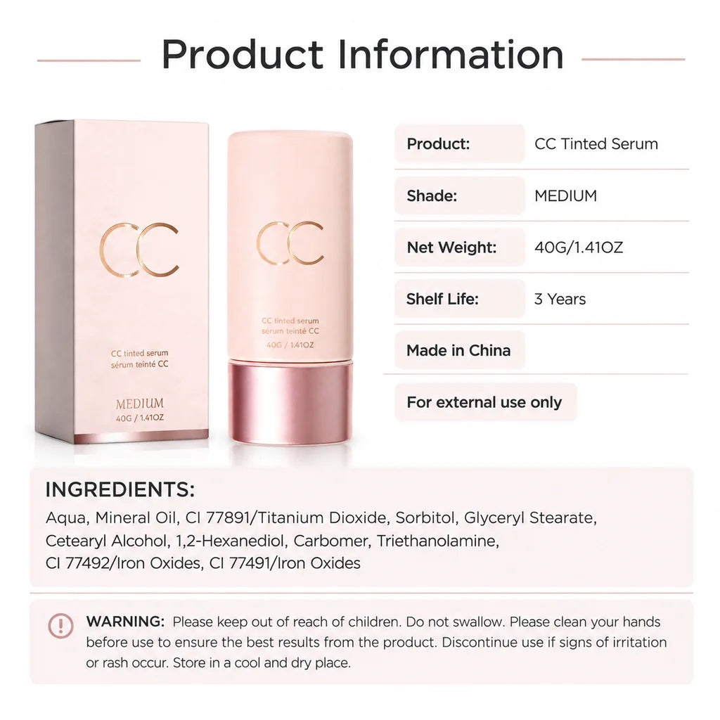 CC Tinted Serum Face Makeup, Color Correcting Moisturizing Skin Tint, Natural Coverage Makeup Base, Waterproof Long Lasting
