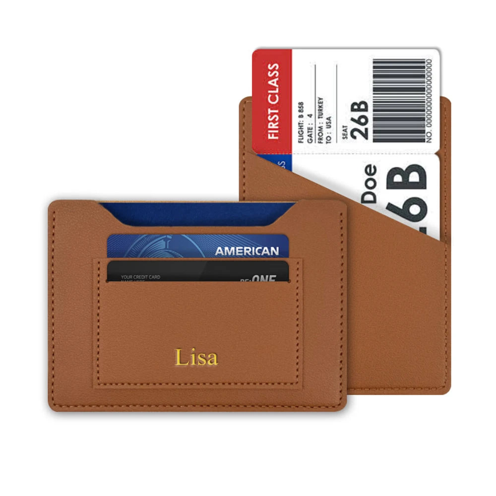 Customized Name Passport Folder Card Holder Leather Travel Ticket Folder Passport Bag Identification Pure Color Passport Cover