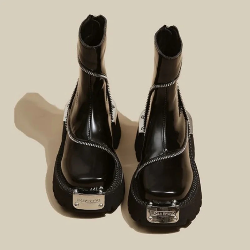 New Winter Fashionable Comfortable Elegant Women's Short Boots Round Toes Square Heels Thick Soles Heightening Fashion Boots