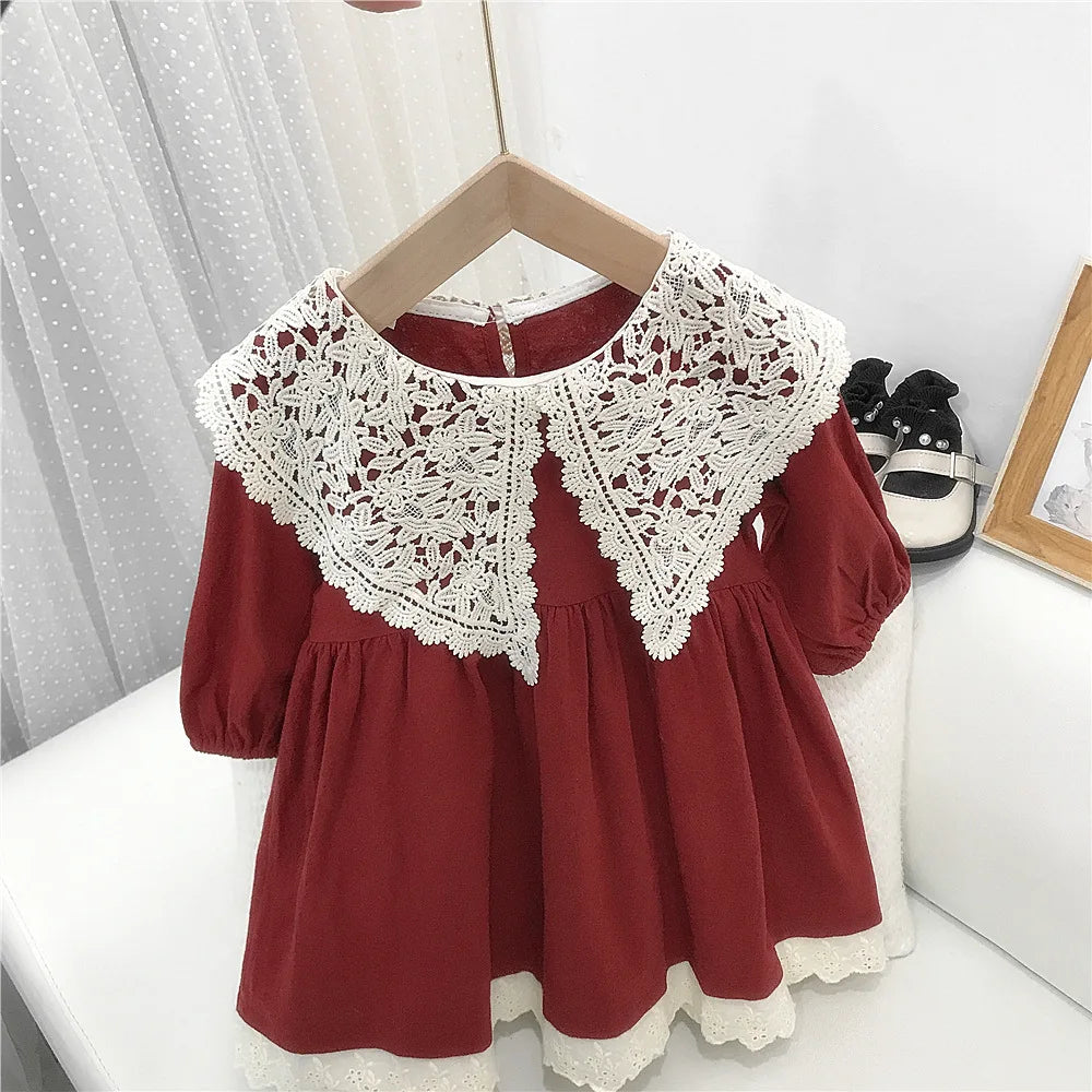 Spring Autumn Princess Dress For Girls Lace Floral Girls' Dresses Casual Long Sleeve Baby Girl Dress Clothing Children Costume