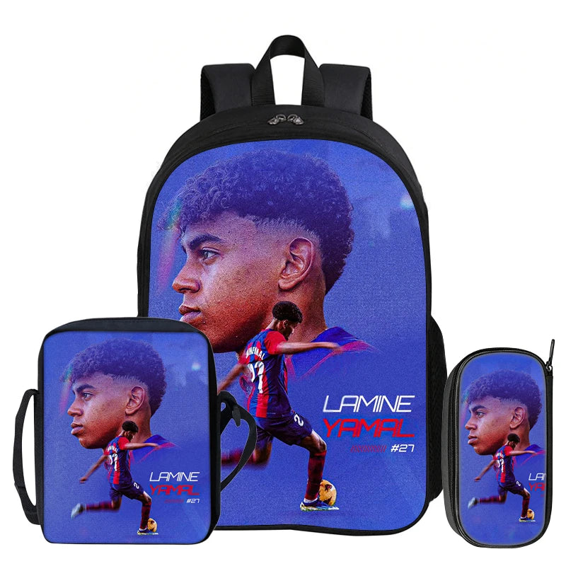 3Pcs Set Kids Backpack Football Sport Bookbag Football Star Rucksack L-Lamin Yamal Student School Shoulder Bag,Pencil Bags