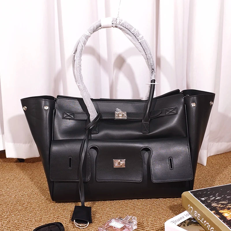 High-quality Soft PU Leather Brand Tote Bag, Lock Design Large-capacity Storage Handbag, Women Commuter Shoulder Bag For Daily