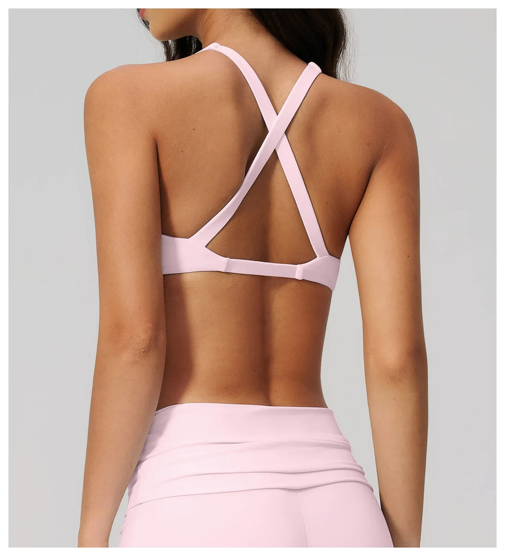 NCLAGEN Sport Bra Women High Support Fitness Brushed Underwear Back Cross Gym Clothes Training Yoga Top Pilates Workout Tank