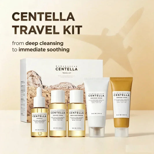 Korean Centella Travel Kit,Toner, Ampoule,Soothing Cream,Ampoule Foam,Cleansing Oil Daily Skincare Mini 5pcs Trial Kit Box Gifts