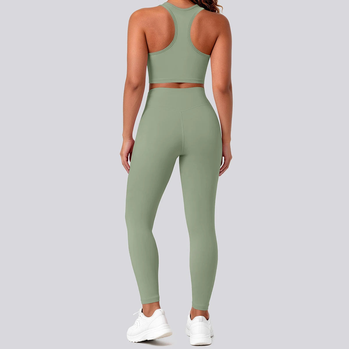 2PCS Solid Color Yoga Set for Woman's Gather Beautiful Back I-shaped Vest Shock-absorbing Running Yoga Tank Top Push Up Pants