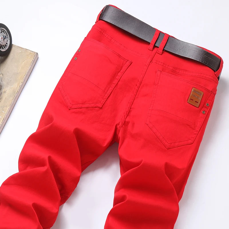 Men Autumn Spring Fashion Blue Red Casual Classic Style Straight Slim Fit Soft Trousers Male Brand Advanced Stretch Pants