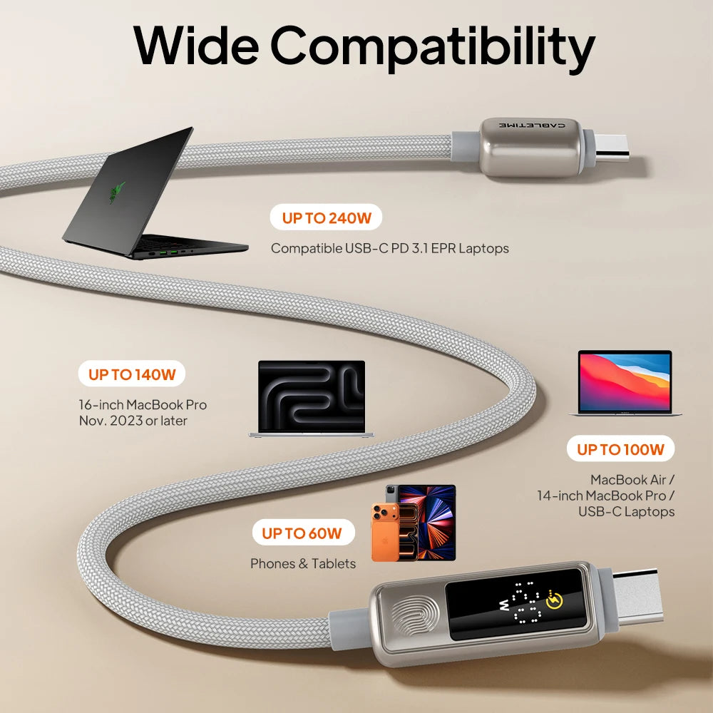 CABLETIME 240W USB C Cable Fast Charging Cable Data Sync Type C Display Cable for iPhone Duo iphone 18/17 Huawei MacBook Laptop