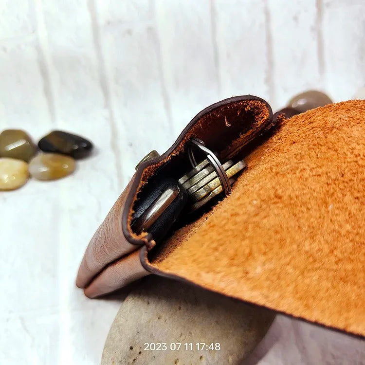 Mini Waist Bag Genuine Leather Belt Pouch Wallet Card Holder Car Key Purse Pack Driver's license Case Men Women 6071