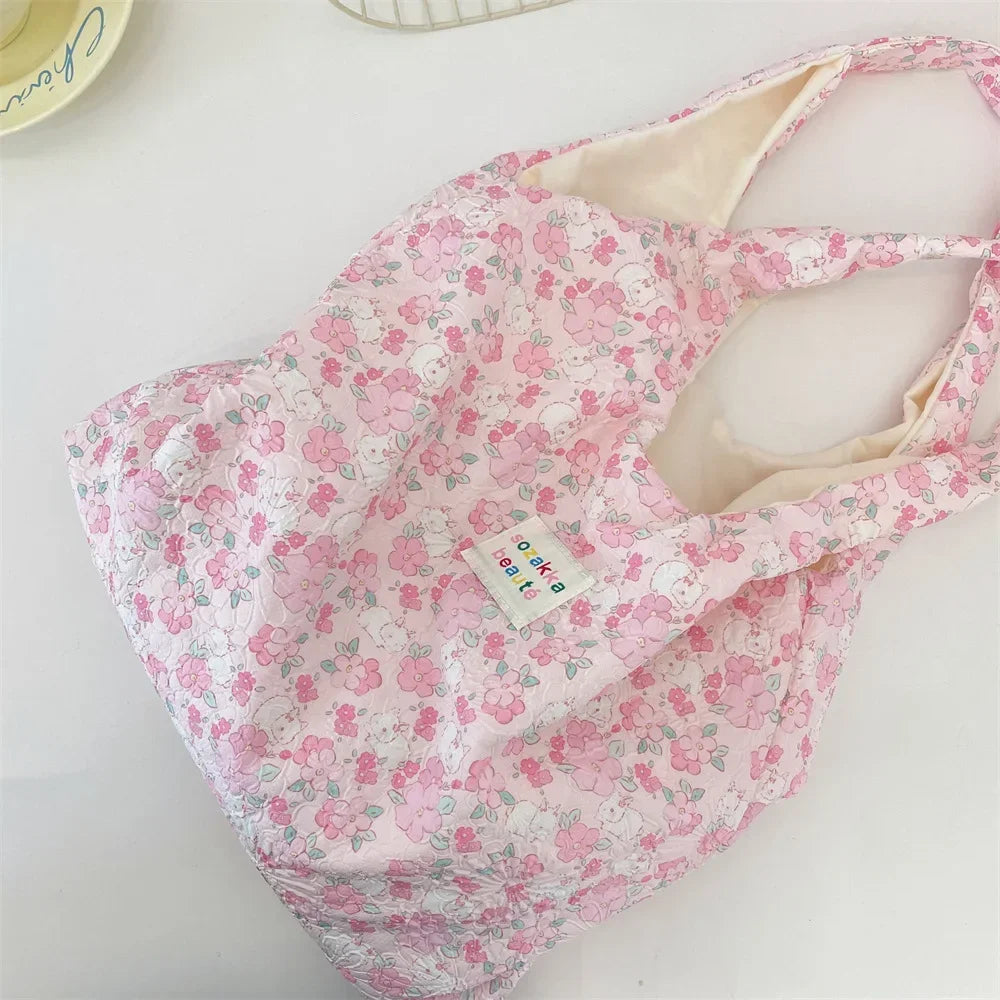 Female Tote Shopping Bag Eco Handbag Reusable Grocery Shopper Purse Korean Women Sweet Cartoon Shoulder Bag Books Pouch