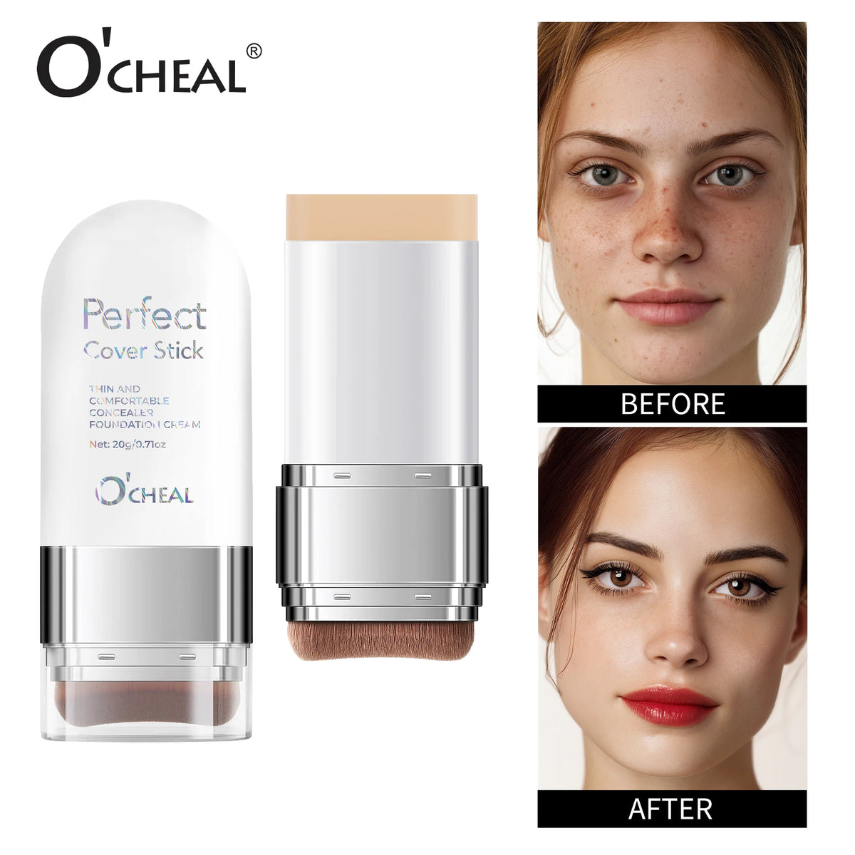 O'CHEAL Perfect Cover Stick Thin And Comfortable Concealer Foundation Cream Stick Instant Natural Waterproof Long-lasting Makeup