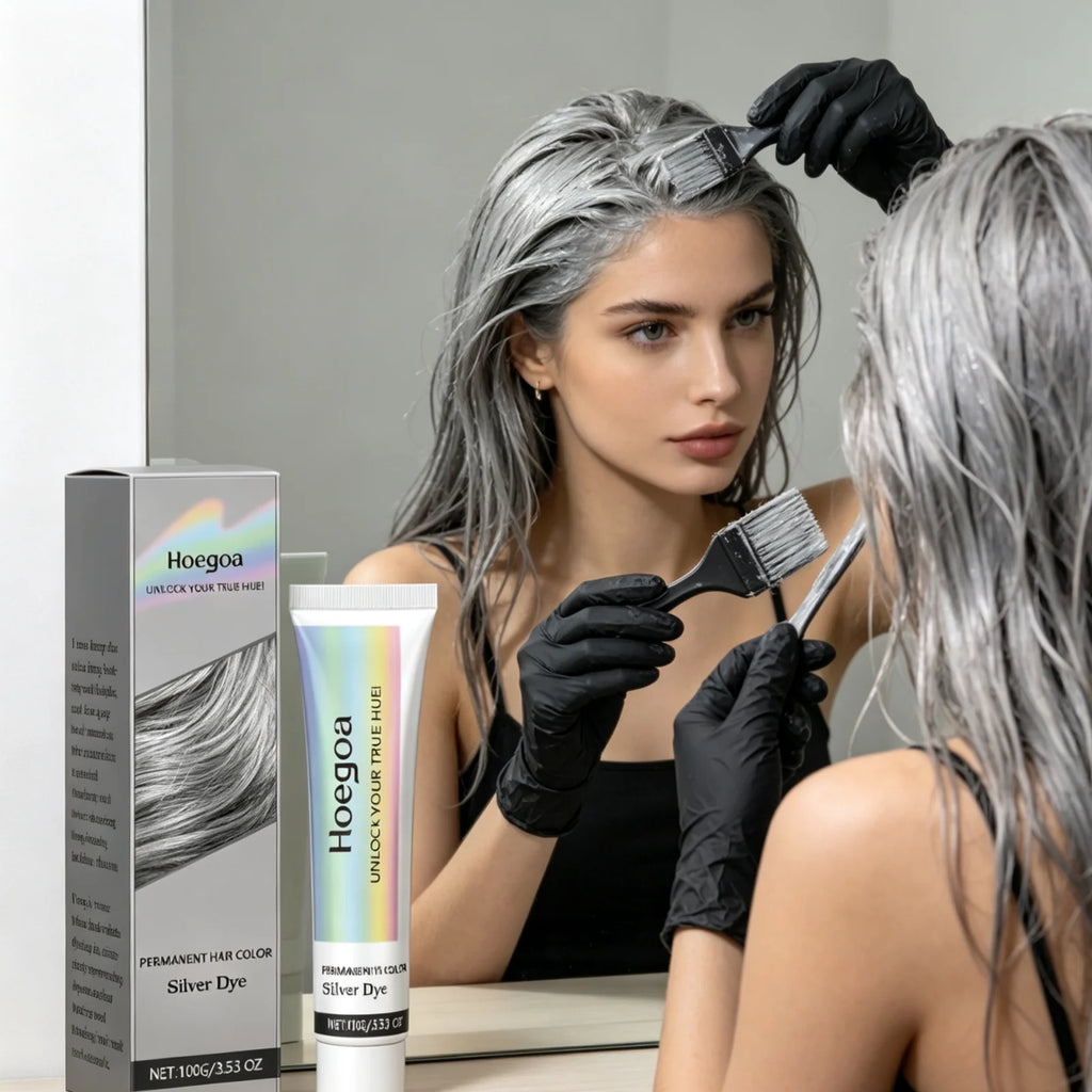 Hoegoa Silver Hair Dye Long lasting Color Nourishing Hair Shiny Smooth Easy Coloring Fashion Professional Grey Hair Dye Cream