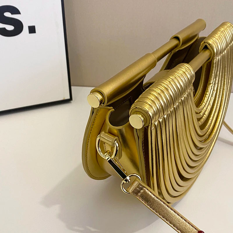 Luxury Evening Clutch Purses For Women 2026 Golden Noodle Half Moon Crossbody Bag Wedding Dinner Party Luxury Designer Handbags
