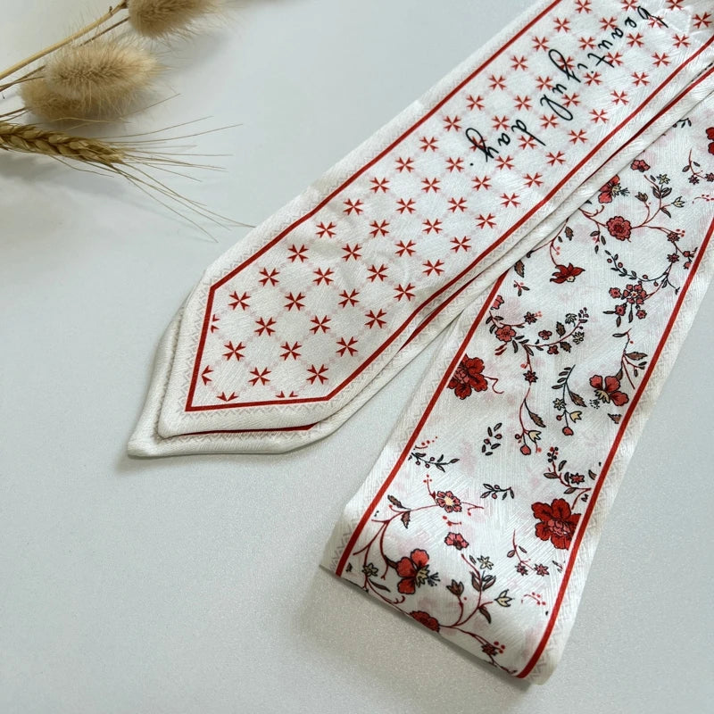 New Long Bag Scarf Women Hair Band Lady Accessories Print Skinny Scarves Headband Satin Ribbon Neck Tie Decorative Bag Scarves