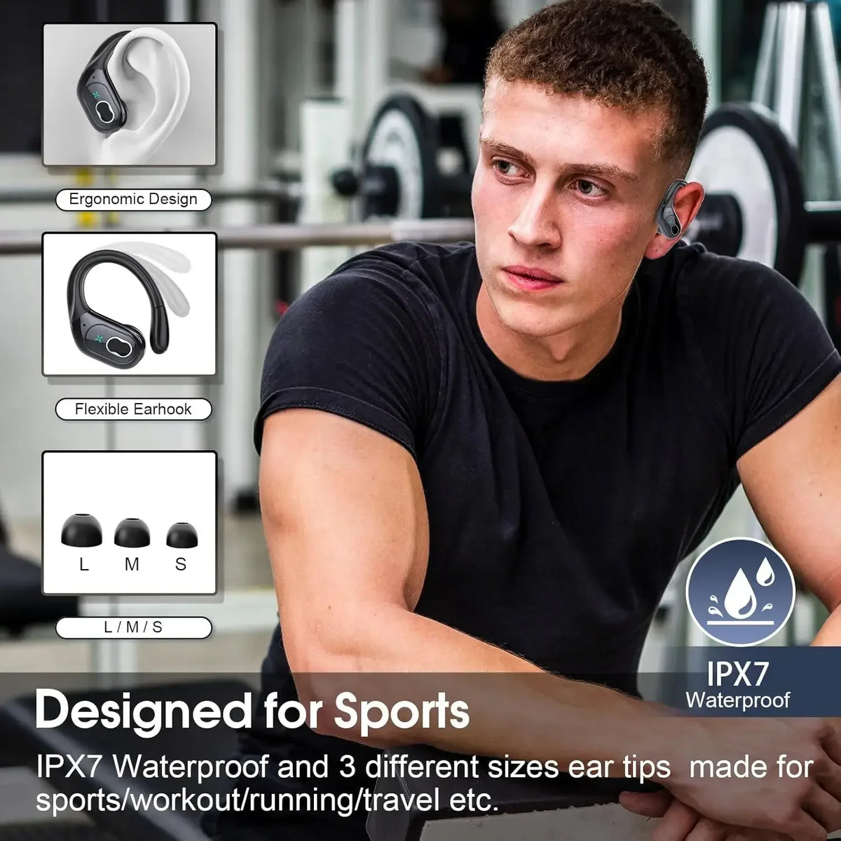 Bluetooth 6.0 Headphones HD65 Wireless Earbuds 75hrs Sport Bluetooth Earphone with Noise Cancelling Mic IPX7 Waterproof Headsets