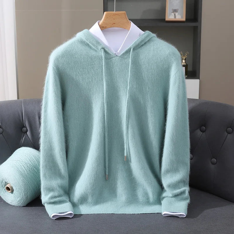 LHZSYY 100% Pure Mink Cashmere Hooded Sweater Men's Hooded Knitted Pullover Business Casual Loose Hoodie Autumn Bottoming Shirt