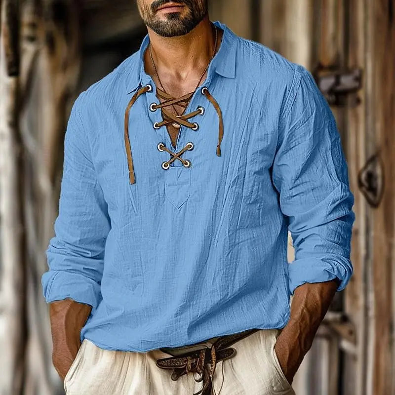 European-and-American-Men's-New-Lapel-Loose-Shirt-Men's-Shirt-Linen-Shirt-Viking-Style-Pirate-Shirt-Summer-Beach-Shirt
